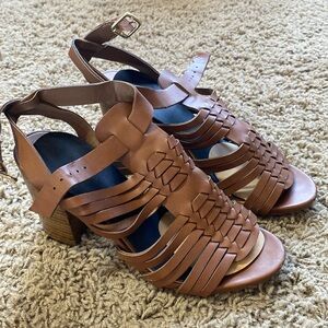 Brown leather strappy heels